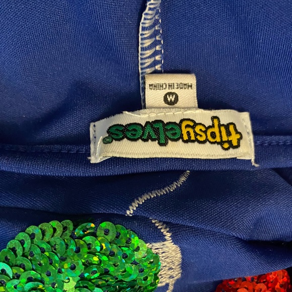 Tipsy Elves Christmas Holiday Lights dress like new navy-gold,green, red sequin - Picture 5 of 7